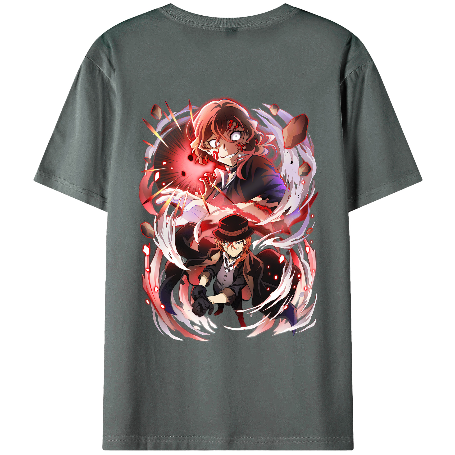 （画像用） 文豪ストレイドッグス Bungo Stray Dogs 綿100％ メンズ半袖Tシャツ（バックプリント） 通気性